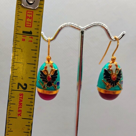 Enamel Eagle Carnelian Egg Drop Earrings Countess Petrovna by Museum of Jewelry - Picture 4 of 4